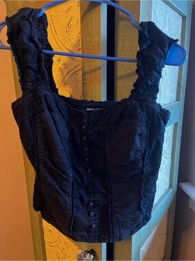 Guess vintage Black corset Ruched Button-Front Crop Top